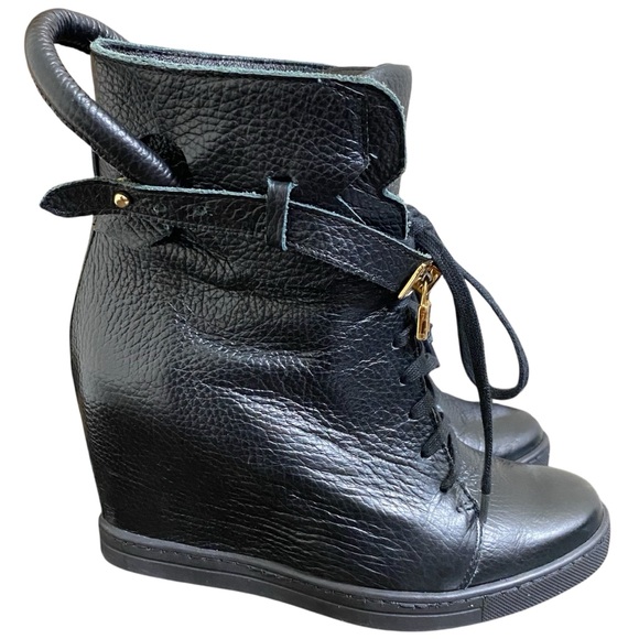 Badura Wedge Black Leather Boots - Picture 3 of 10